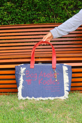 Bolsa Nuna Jeans com Alças de Couro Vermelho com Zíper