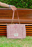 Bolsa Katrin Arabesque Vinho com Alças de Corrente e Couro Rosa Claro