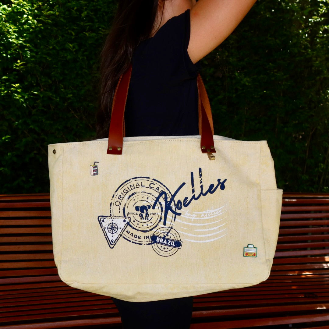 Bolsa Wallow Amarelo com Alça de Couro Marrom