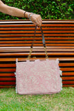 Bolsa Katrin Arabesque Rosa com Alças de Corrente e Couro Marrom Escuro