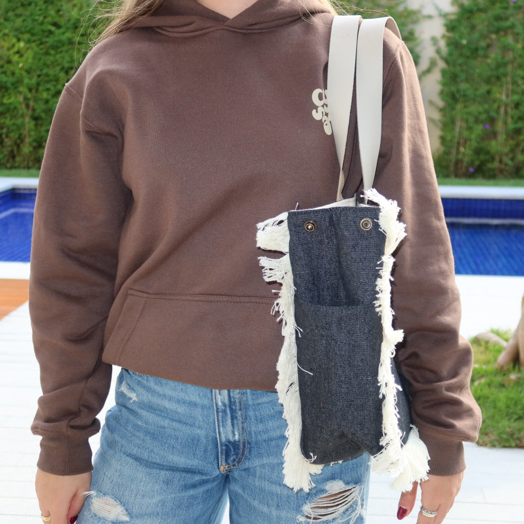 Bolsa Wallow Jeans Escuro com Alça de Couro Off White