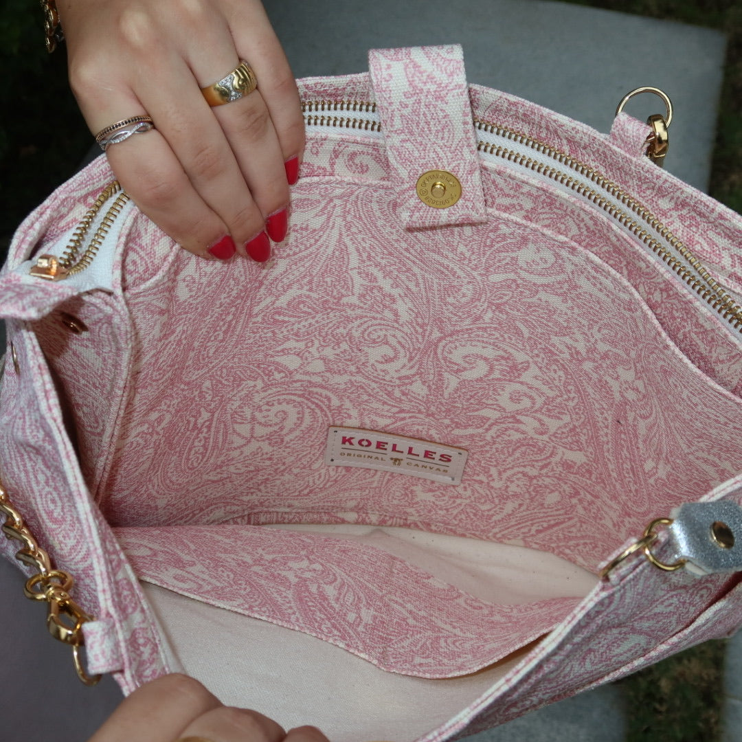 Bolsa Katrin Arabesque Rosa com Alças de Corrente e Couro Rosa Claro