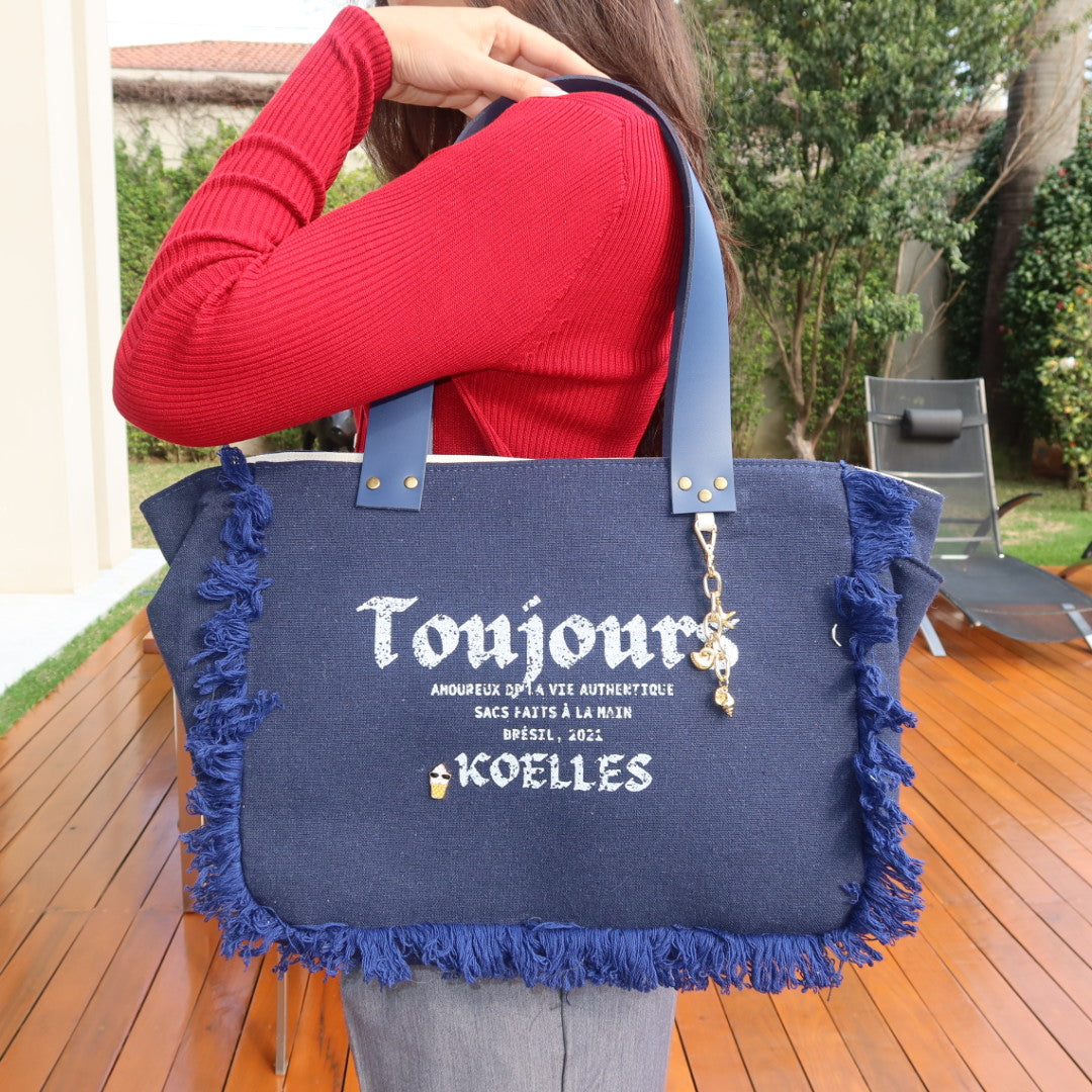 Bolsa Nuna Marinho com Alças de Couro Marinho