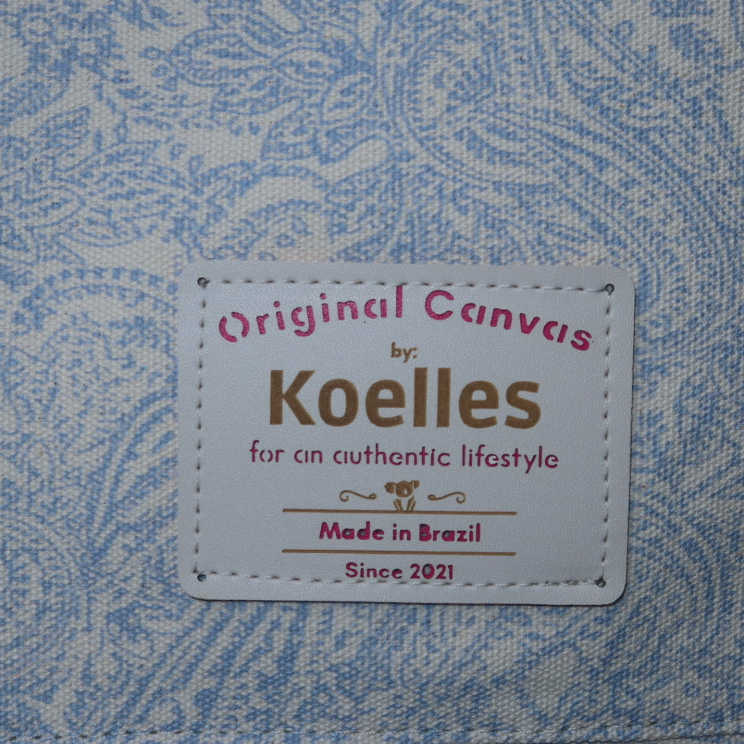 Bolsa Katrin Arabesque Azul com Alças de Corrente e Couro Marinho e Branco