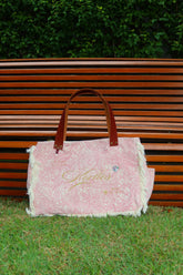 Bolsa Wallow Arabesque Rosa com Alça de Couro Marrom