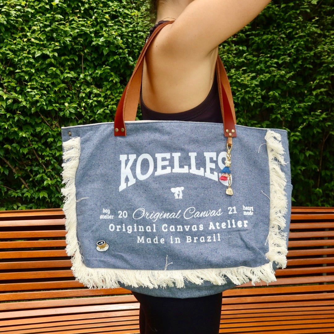 Bolsa Wallow Jeans com Alça de Couro Marrom