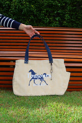 Bolsa Wallow Bege com Alça de Couro Marinho