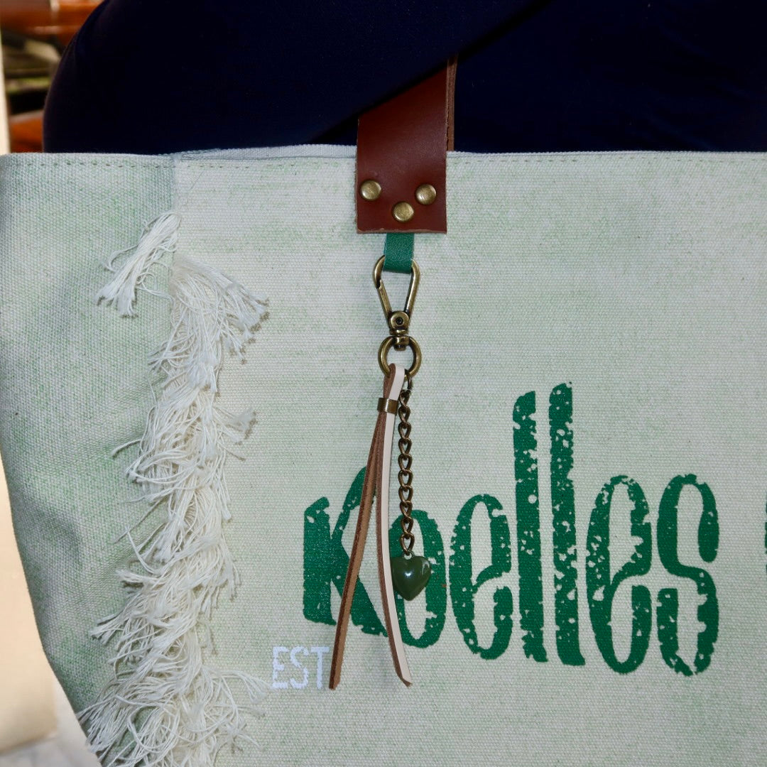 Bolsa Nuna Verde com Alças de Couro Marrom