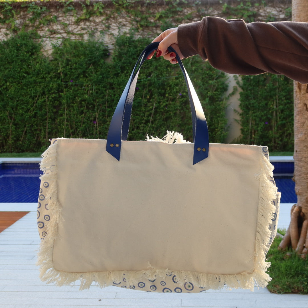 Bolsa Wallow Good Vibes Azul com Alça de Couro Azul com Zíper