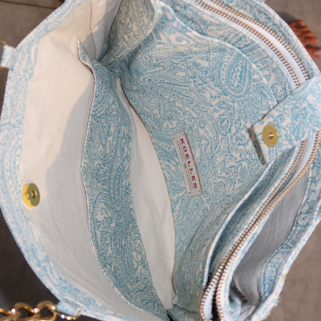 Bolsa Katrin Arabesque Turquesa com Alças de Corrente e Couro Bronze