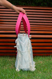Bolsa Wallow Aqua com Alça de Couro Rosa Choque com Zíper