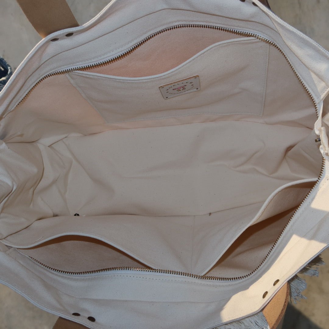 Bolsa Wallow Good Vibes Rosa com Alça de Couro Off White com Zíper