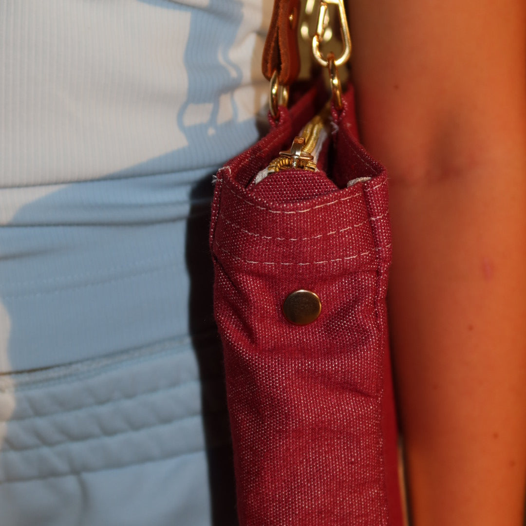 Bolsa Katrin Vinho com Alças de Corrente e Couro Marrom e Vinho