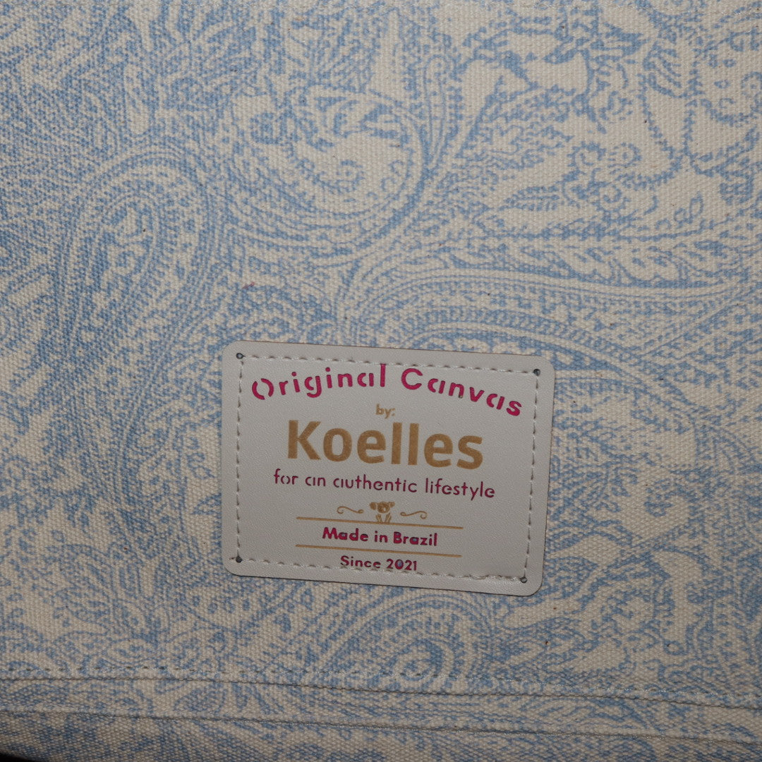 Bolsa Katrin Arabesque Azul com Alças de Corrente e Couro Marinho e Branco