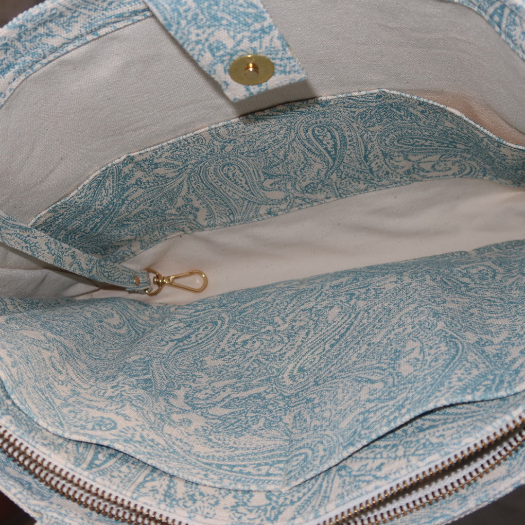 Bolsa Katrin Arabesque Turquesa com Alças de Corrente e Couro Bronze
