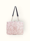 Bolsa Katrin Arabesque Terracota com Alças de Corrente e Couro Marrom Escuro