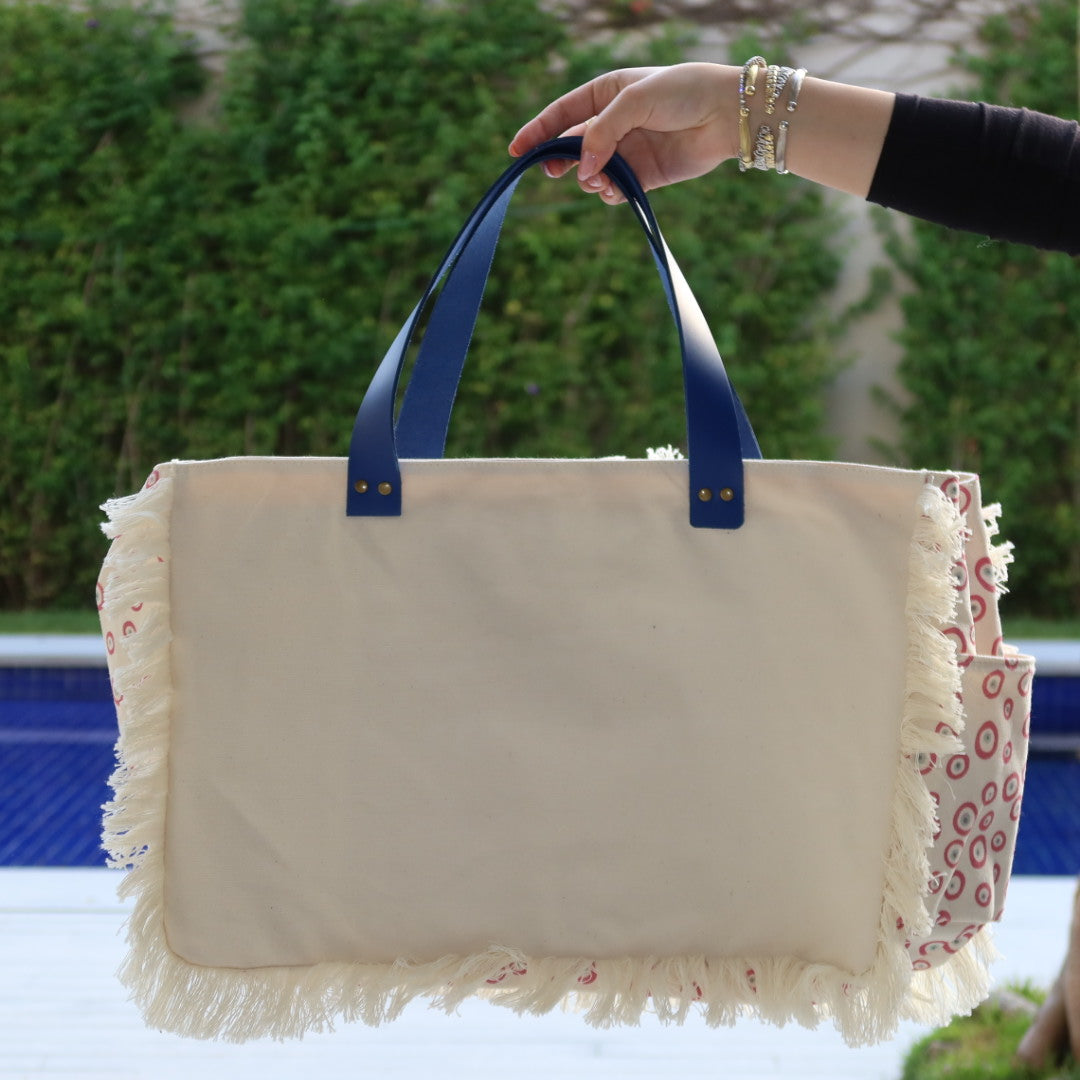 Bolsa Wallow Good Vibes Rosa com Alça de Couro Azul com Zíper