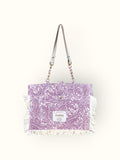 Bolsa Katrin Arabesque Vinho com Alças de Corrente e Couro Off White