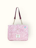 Bolsa Katrin Arabesque Rosa com Alças de Corrente e Couro Vinho