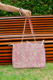 Bolsa Katrin Arabesque Vinho com Alças de Corrente e Couro Rosa Claro