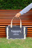 Bolsa Nuna Jeans Preto com Alças de Couro Off White com Zíper