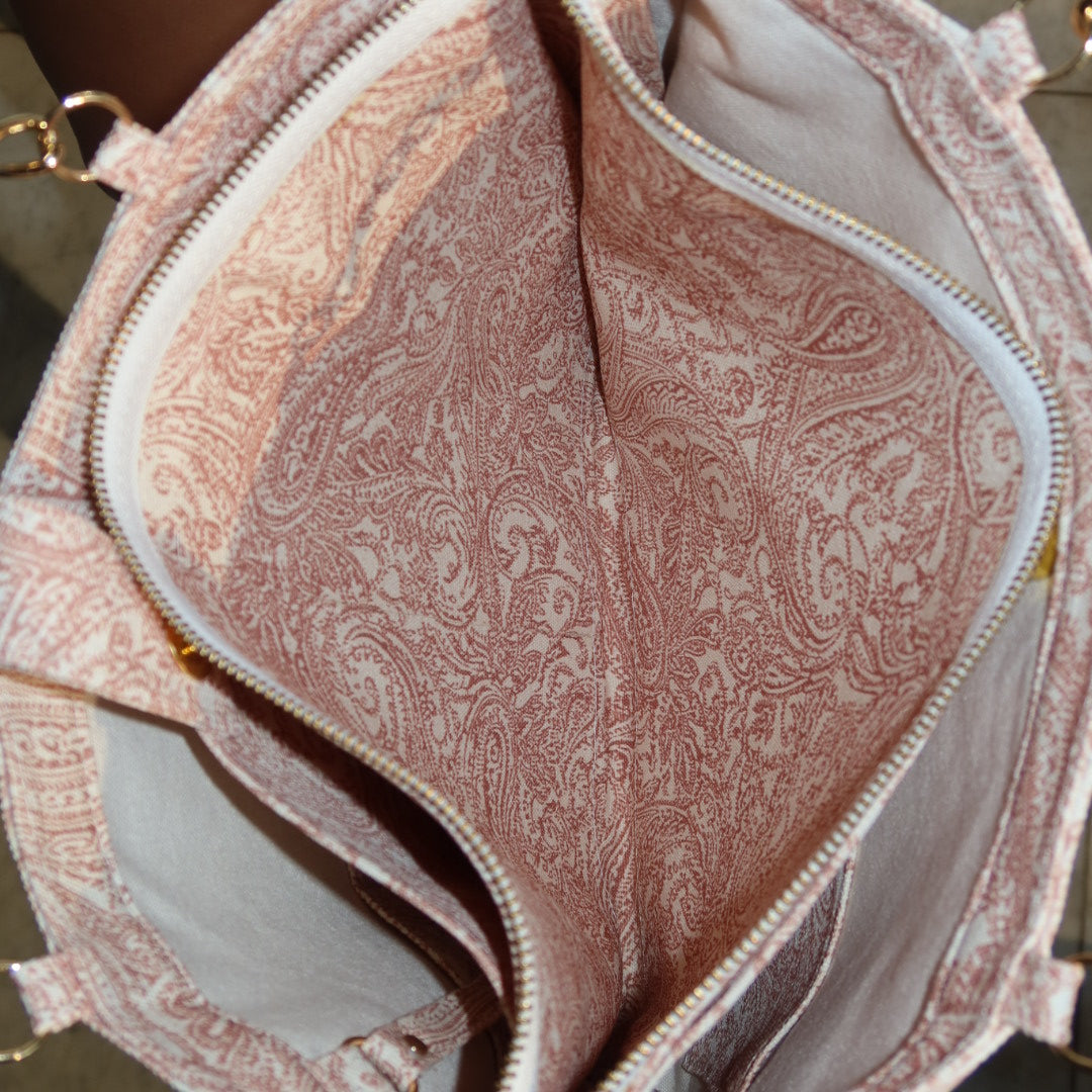 Bolsa Katrin Arabesque Terracota com Alças de Corrente e Couro Marrom