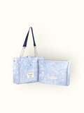 Bolsa Katrin Arabesque Azul com Alças de Corrente e Couro Marinho