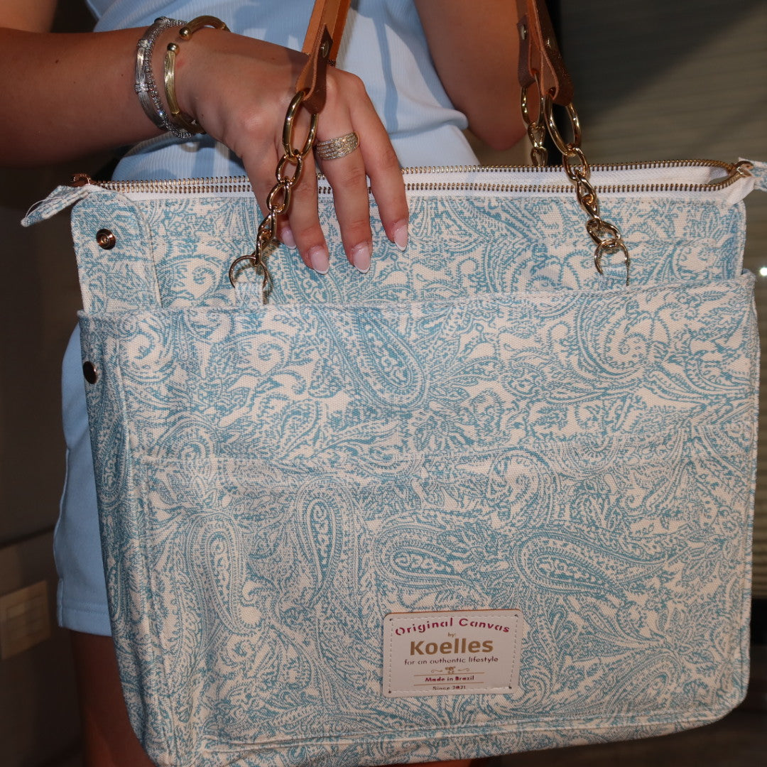 Bolsa Katrin Arabesque Turquesa com Alças de Corrente e Couro Bronze