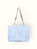 Bolsa Katrin Arabesque Azul com Alças de Corrente e Couro Prata