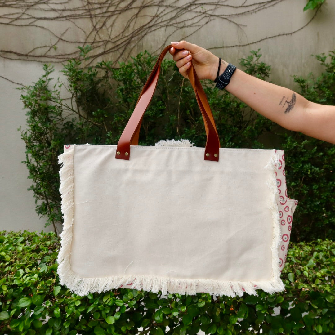 Bolsa Wallow Good Vibes Rosa com Alça de Couro Marrom com Zíper