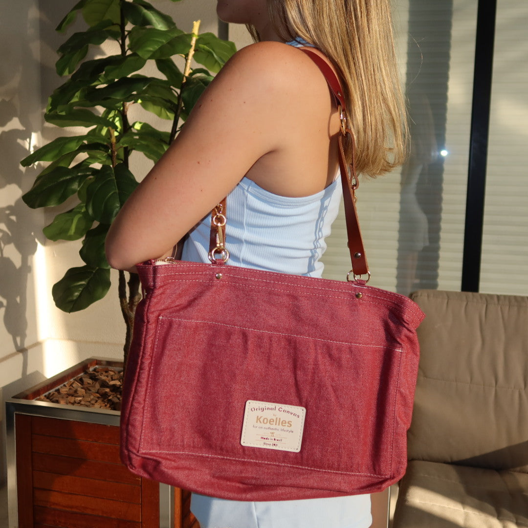 Bolsa Katrin Vinho com Alças de Corrente e Couro Marrom e Vinho