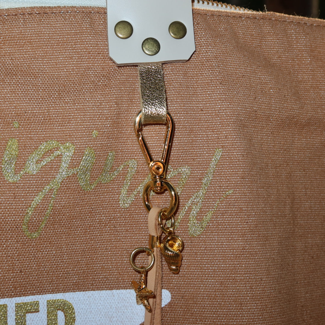 Bolsa Wallow Caramelo com Alça de Couro Off White com Zíper