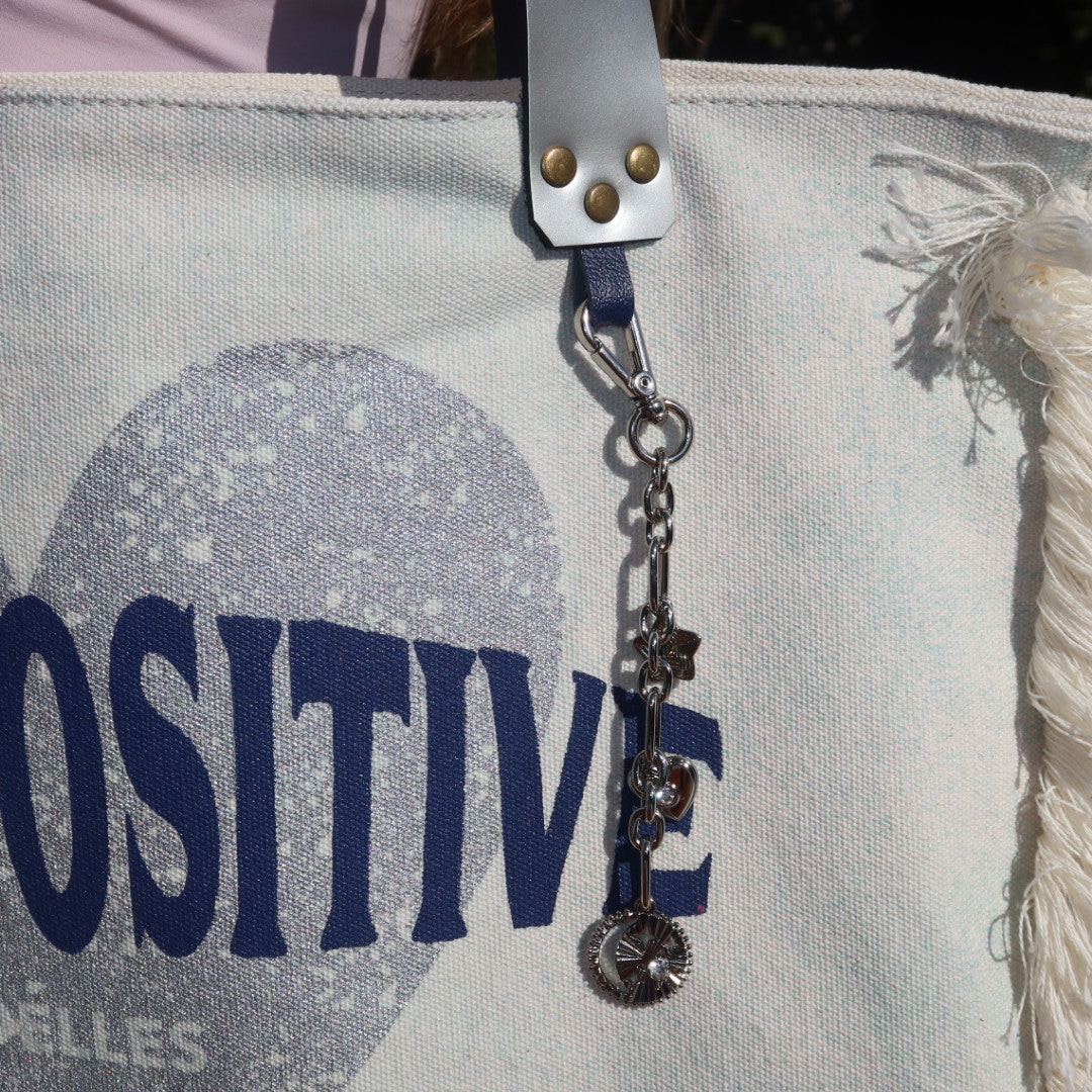 Bolsa Wallow Aqua com Alça de Couro Prata com Zíper