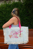 Bolsa Wallow Aqua com Alça de Couro Rosa Choque com Zíper
