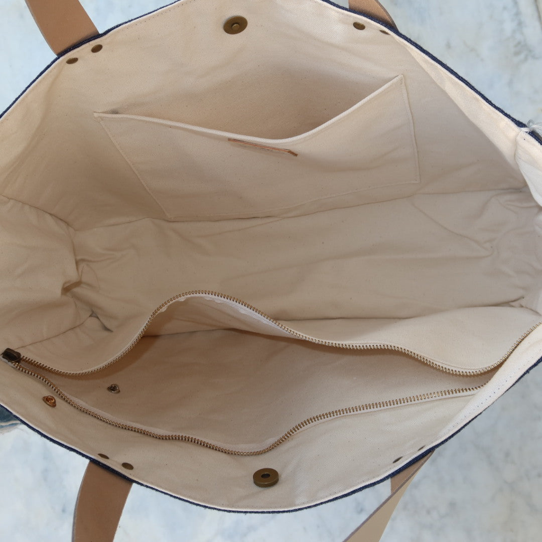 Bolsa Wallow Jeans Escuro com Alça de Couro Off White