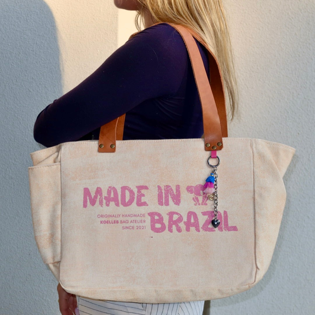Bolsa Nuna Lilac com Alças de Couro Marrom Claro