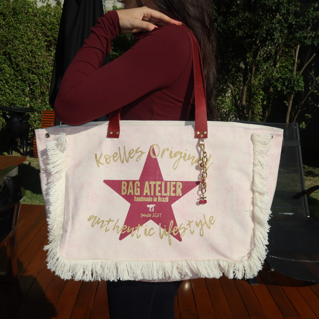 Bolsa Wallow Lilac com Alça de Couro Vermelho com Zíper