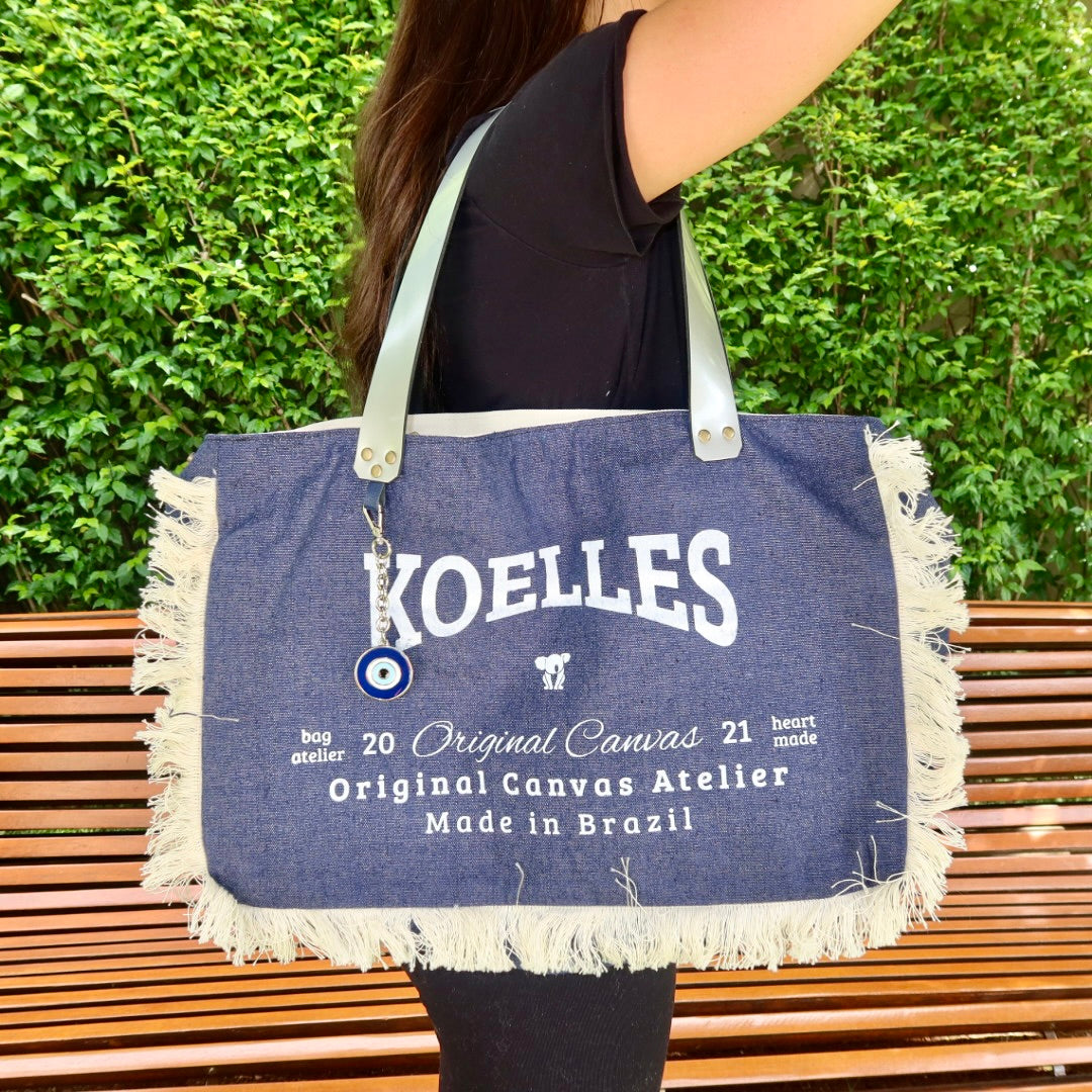 Bolsa Wallow Jeans com Alça de Couro Prata