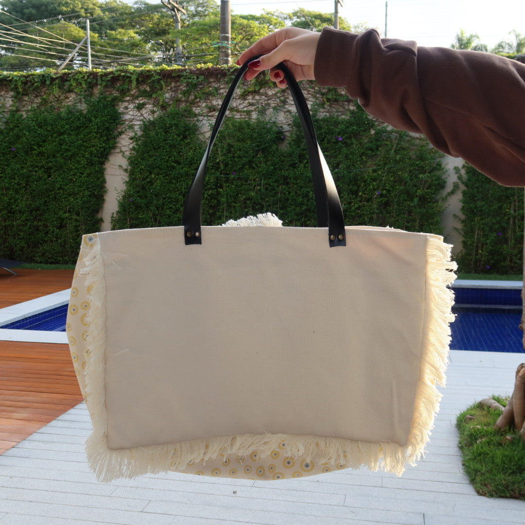 Bolsa Wallow Good Vibes Amarelo com Alça de Couro Preto