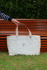 Bolsa Wallow Aqua com Alça de Couro Off White com Zíper