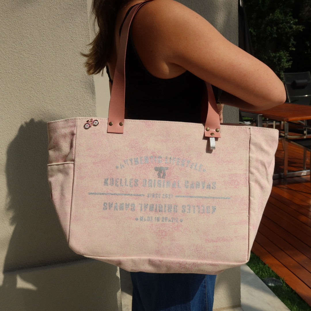 Bolsa Nuna Lilac com Alças de Couro Rosa Claro