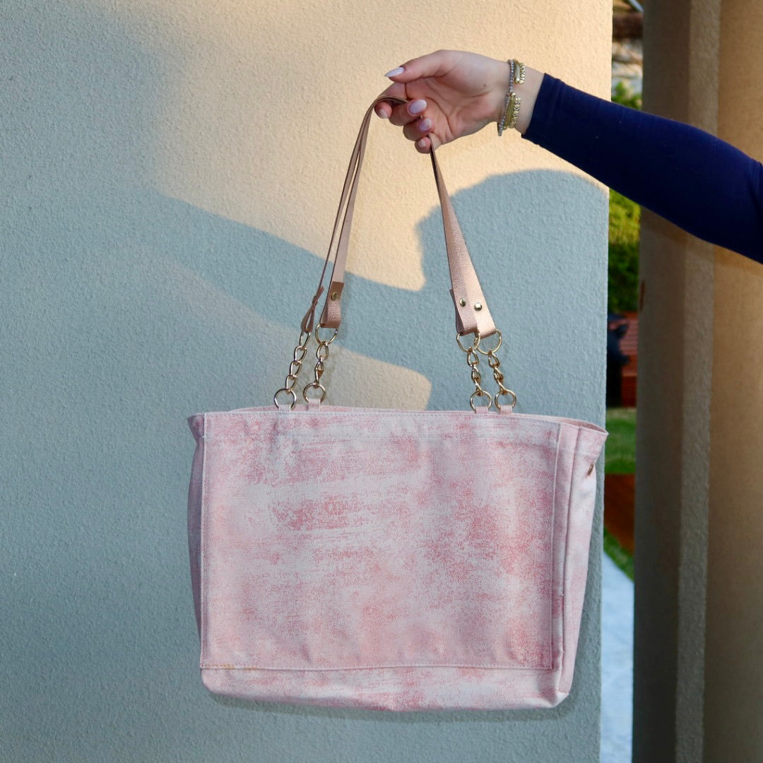 Bolsa Katrin Rosa com Alças de Corrente e Couro Rose Gold