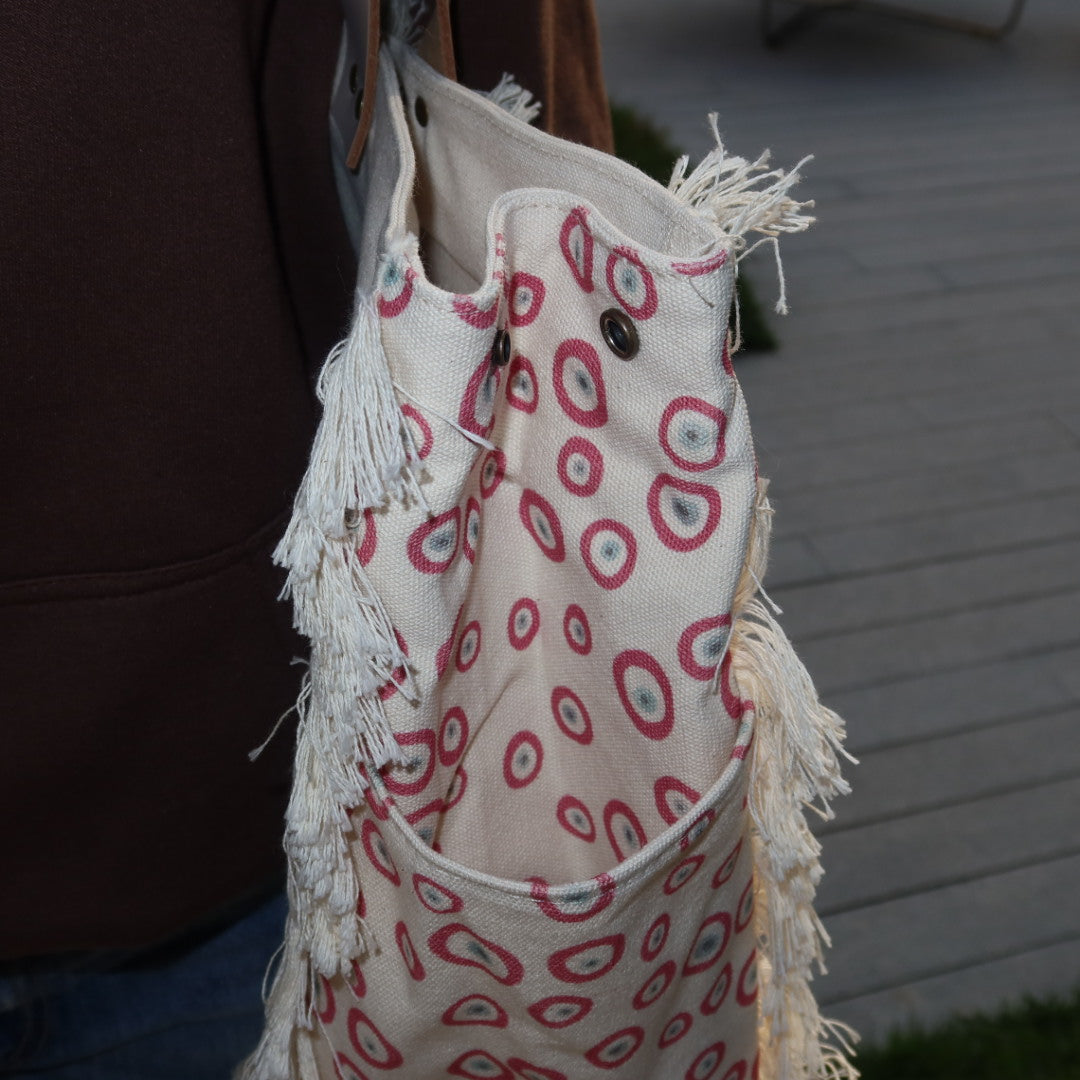 Bolsa Wallow Good Vibes Rosa com Alça de Couro Off White com Zíper