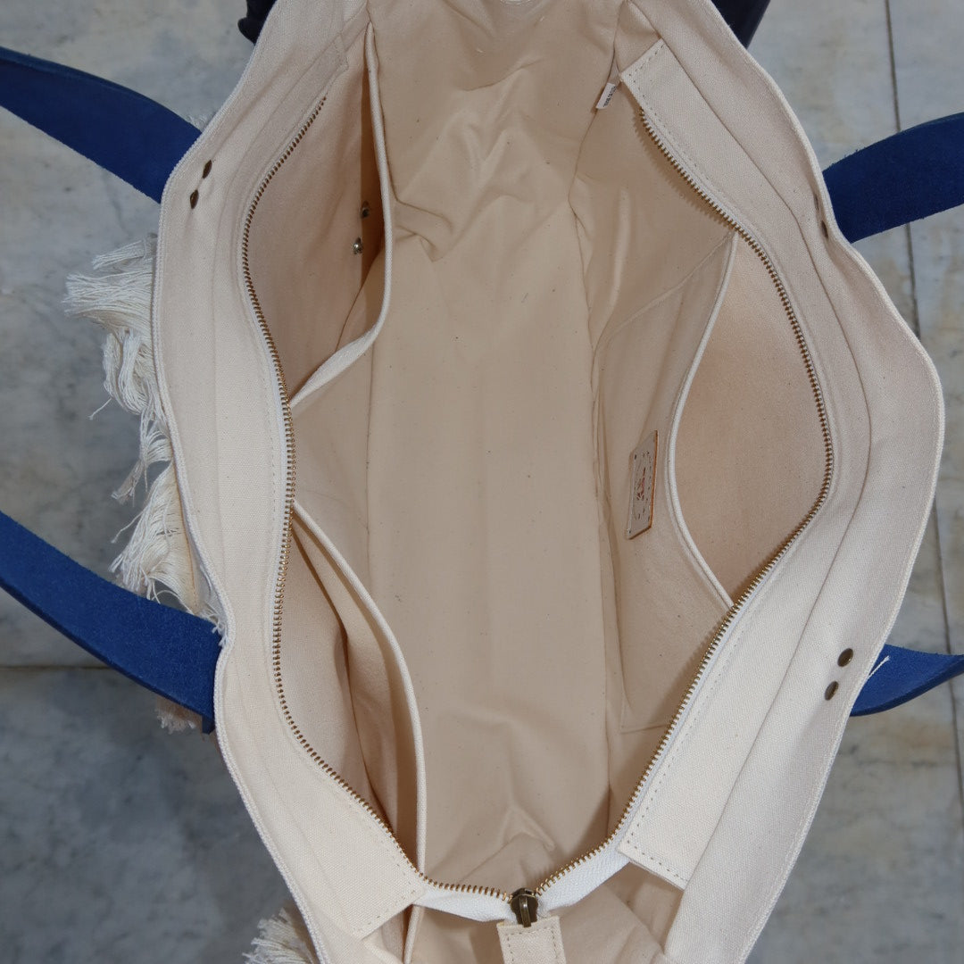 Bolsa Wallow Good Vibes Rosa com Alça de Couro Azul com Zíper