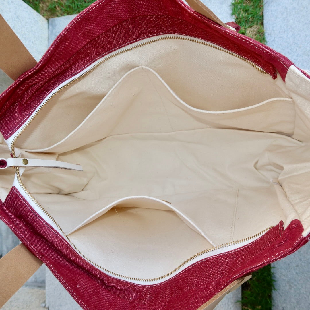 Bolsa Wallow Vinho com Alça de Couro Off White com Zíper