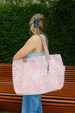 Bolsa Wallow Arabesque Rosa com Alça de Couro Bege