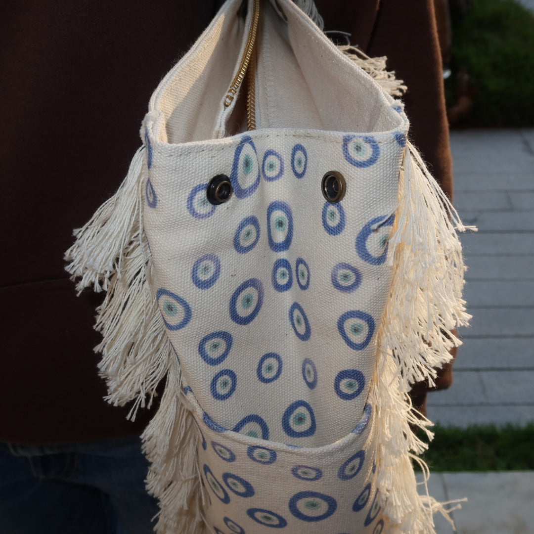 Bolsa Wallow Good Vibes Azul com Alça de Couro Azul com Zíper
