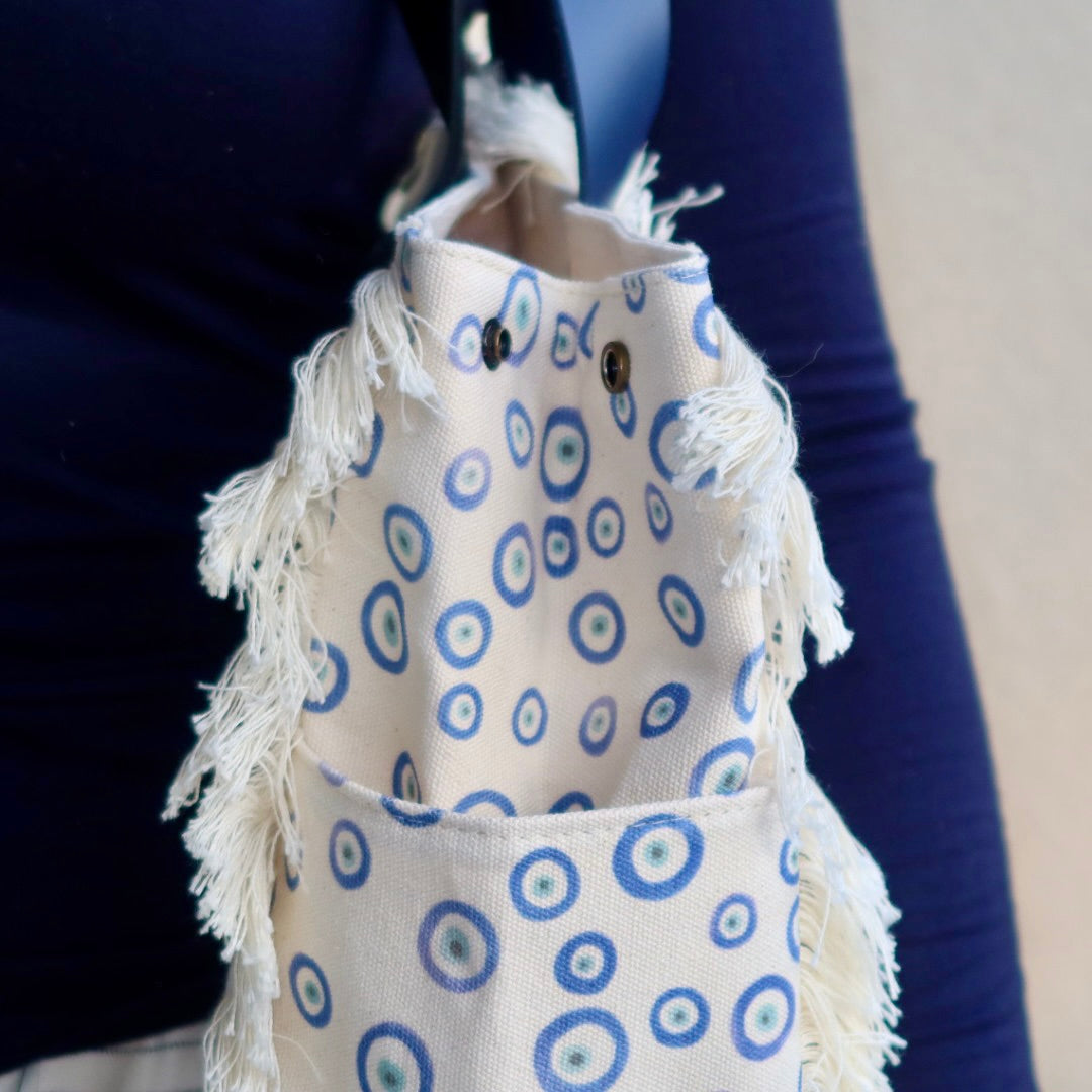 Bolsa Wallow Good Vibes Azul com Alça de Couro Azul com Zíper