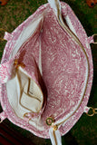 Bolsa Katrin Arabesque Vinho com Alças de Corrente e Couro Rosa Claro