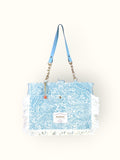 Bolsa Katrin Arabesque Turquesa com Alças de Corrente e Couro Azul Claro